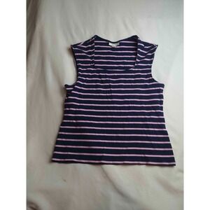 ON-34TH Tank Top Women Size XL Navy Pink Striped Knit Sleeveles Square Neck